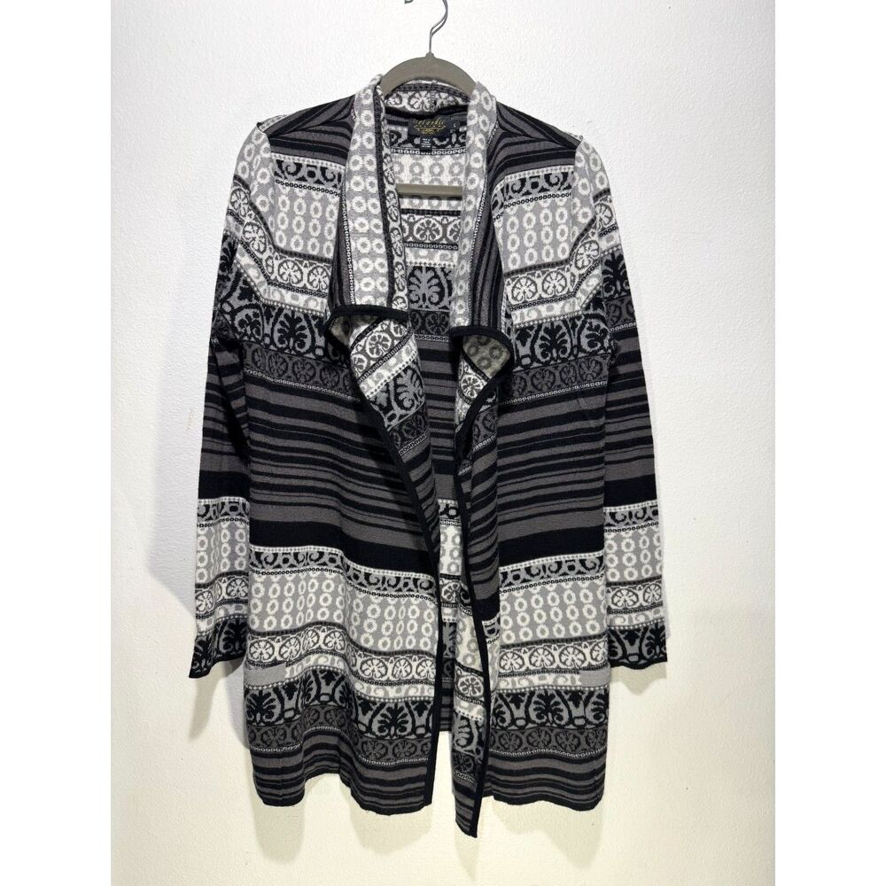 Icelandic sweater cardigan wool blend open front northern fair isle women L